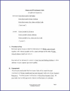 Template For Unsecured Promissory Note