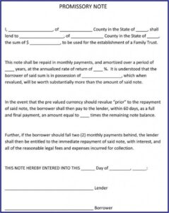 Template Promissory Note Example