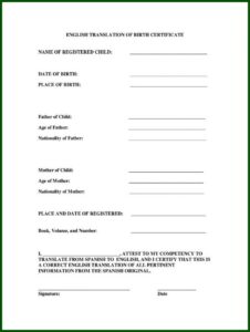 Translation Of Mexican Birth Certificate To English Template