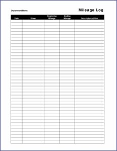 Vehicle Mileage Log Sheet