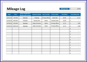 Vehicle Mileage Log Template Canada