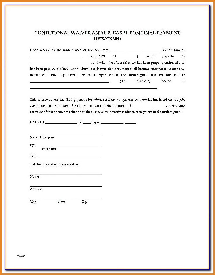 Wisconsin Lien Waiver Form Free