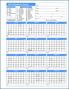 2020 Employee Attendance Calendar Printable