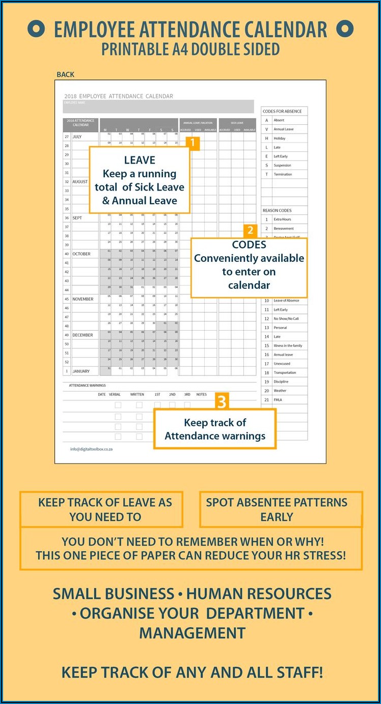 2021 Employee Attendance Calendar Template