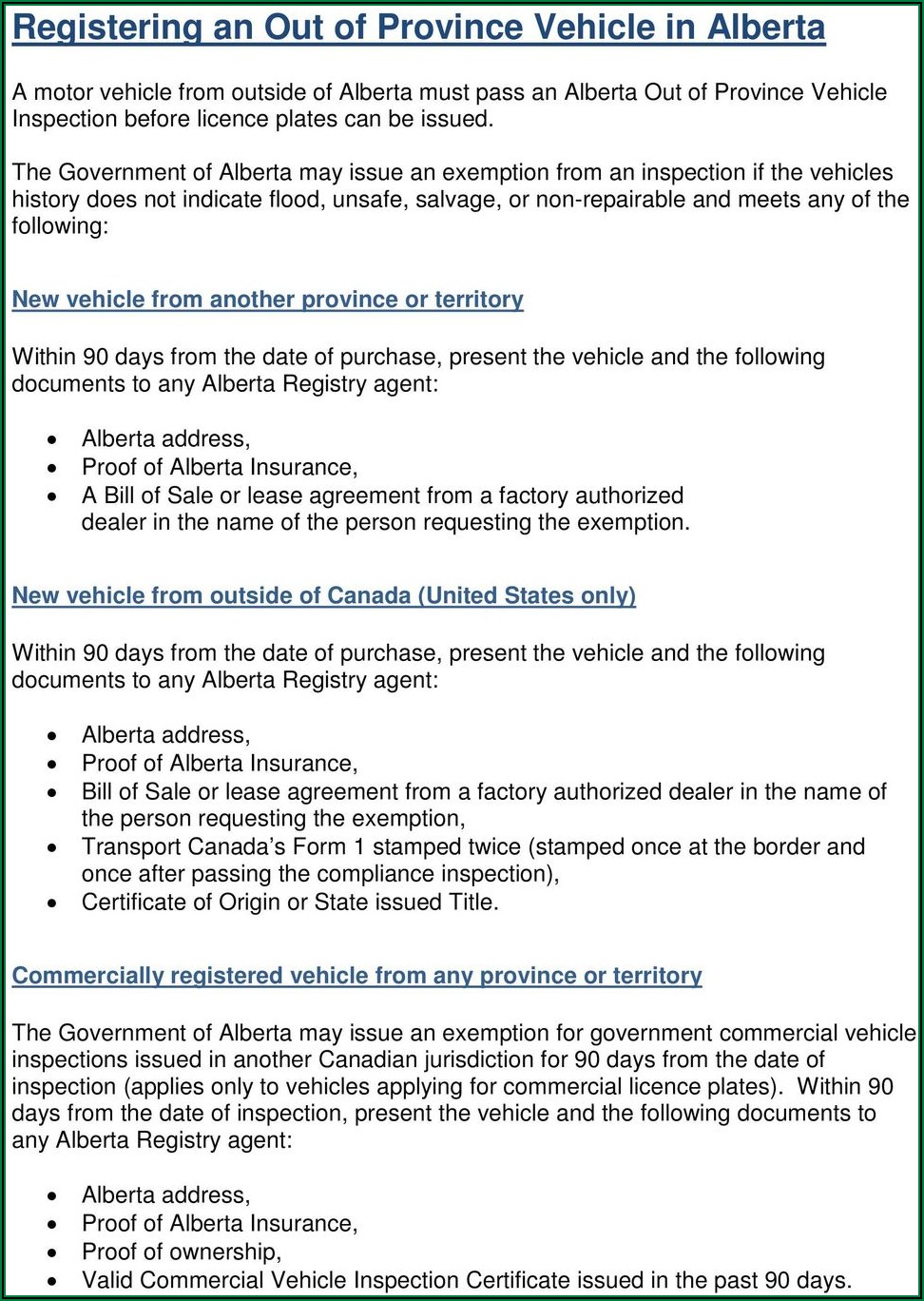 Alberta Motor Vehicle Inspection Form Pdf