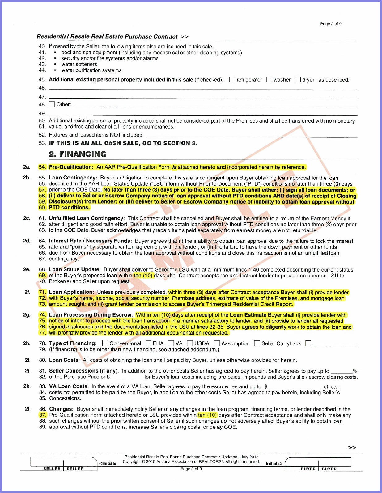 Arizona Real Estate Purchase Contract Form
