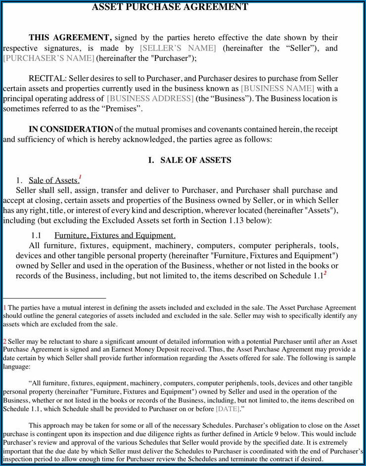 Asset Purchase Agreement Template Free
