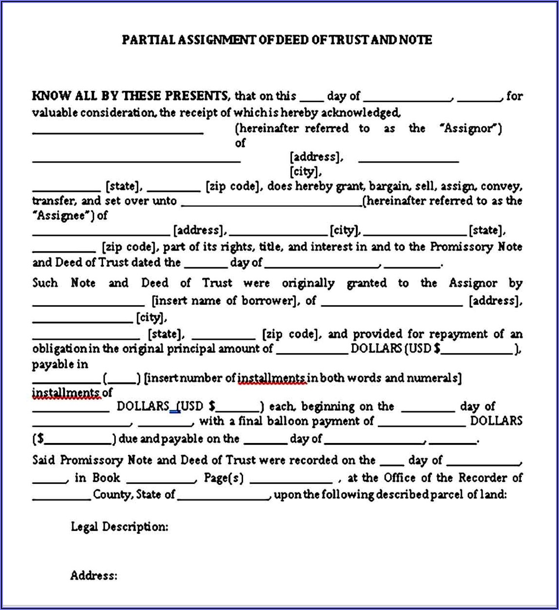 Assignment Of Promissory Note Template