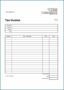 Australian Invoice Template Word