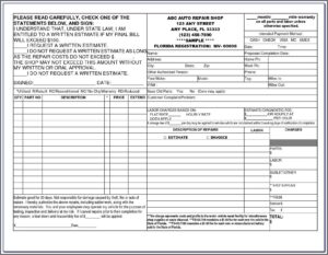 Auto Body Invoice Forms