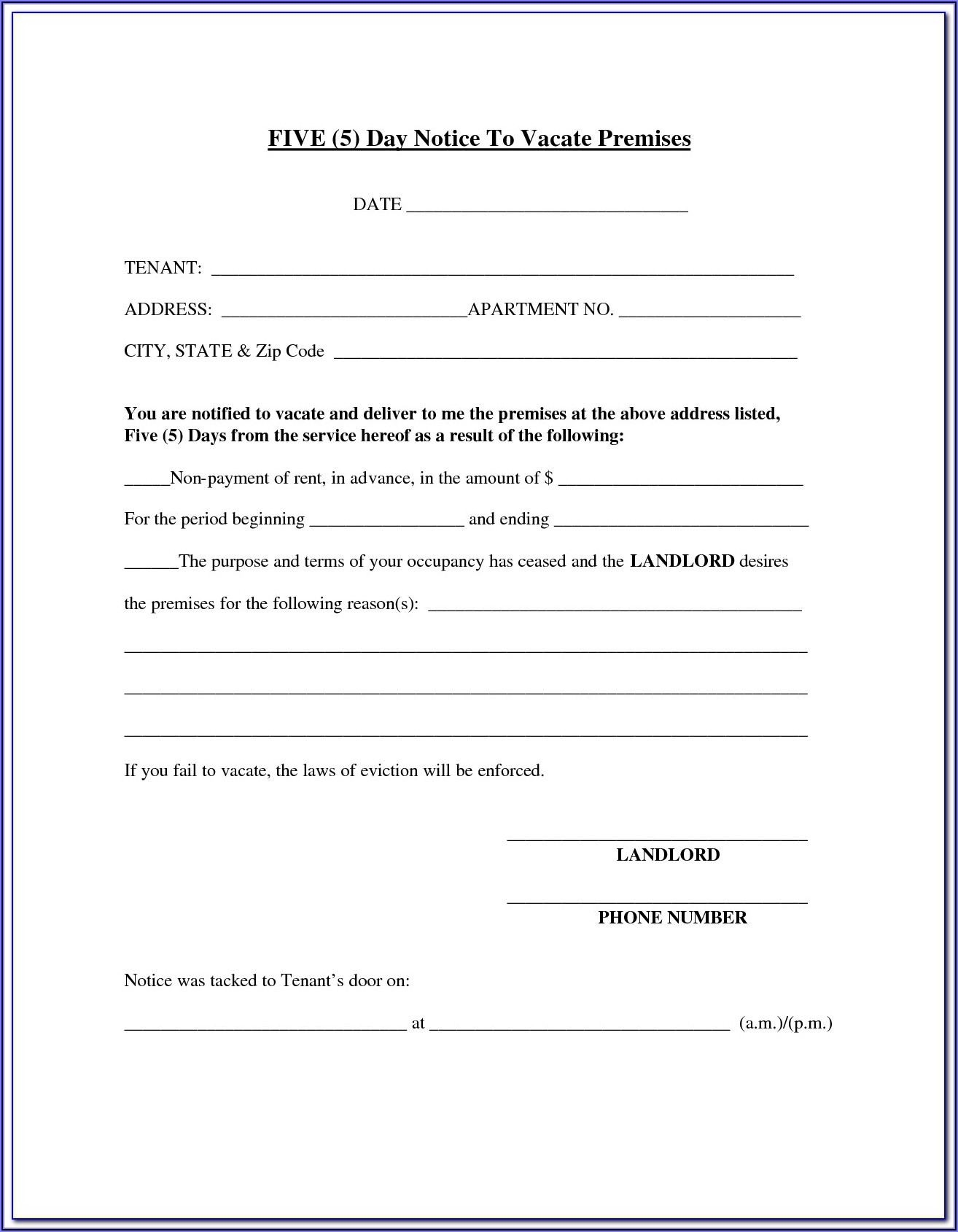 Chicago 5 Day Eviction Notice Form