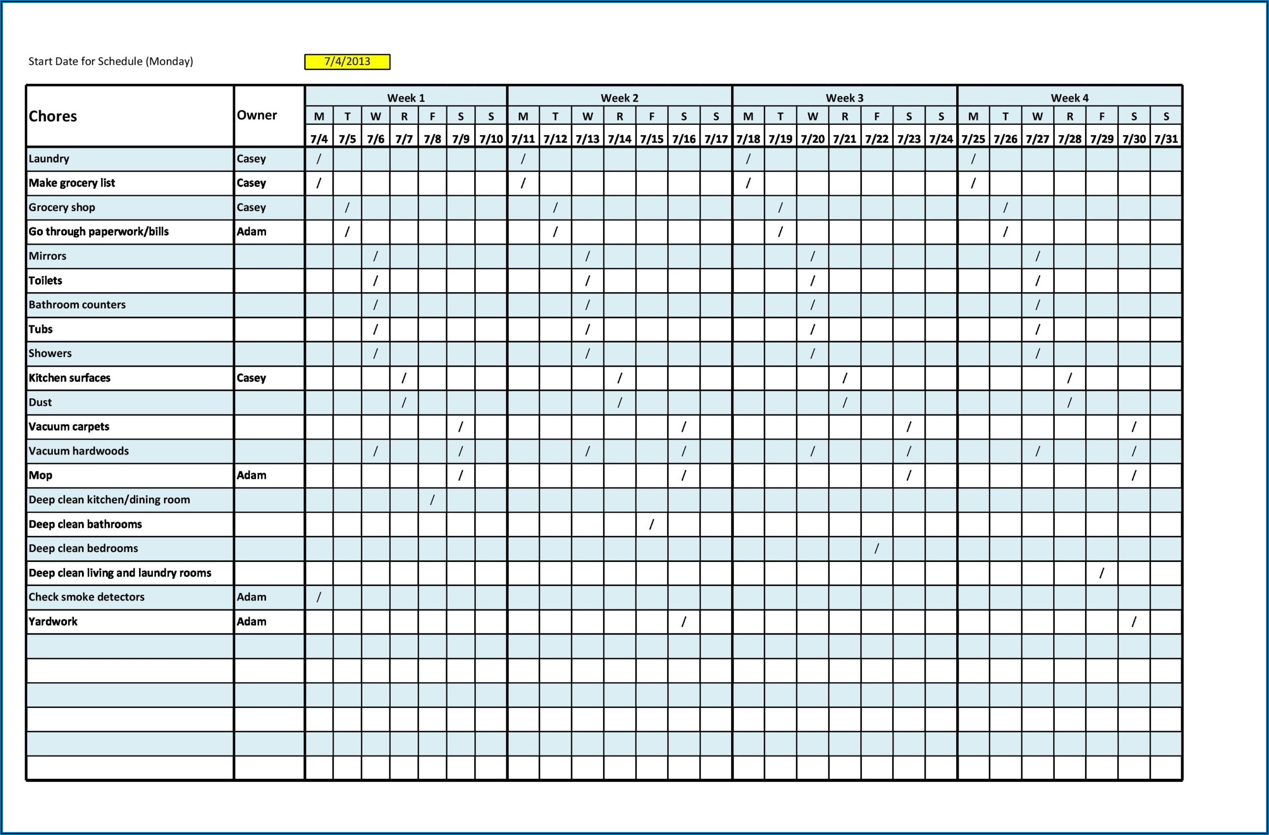 Commercial Kitchen Cleaning Schedule Template Excel