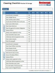 Commercial Kitchen Cleaning Schedule Template Uk