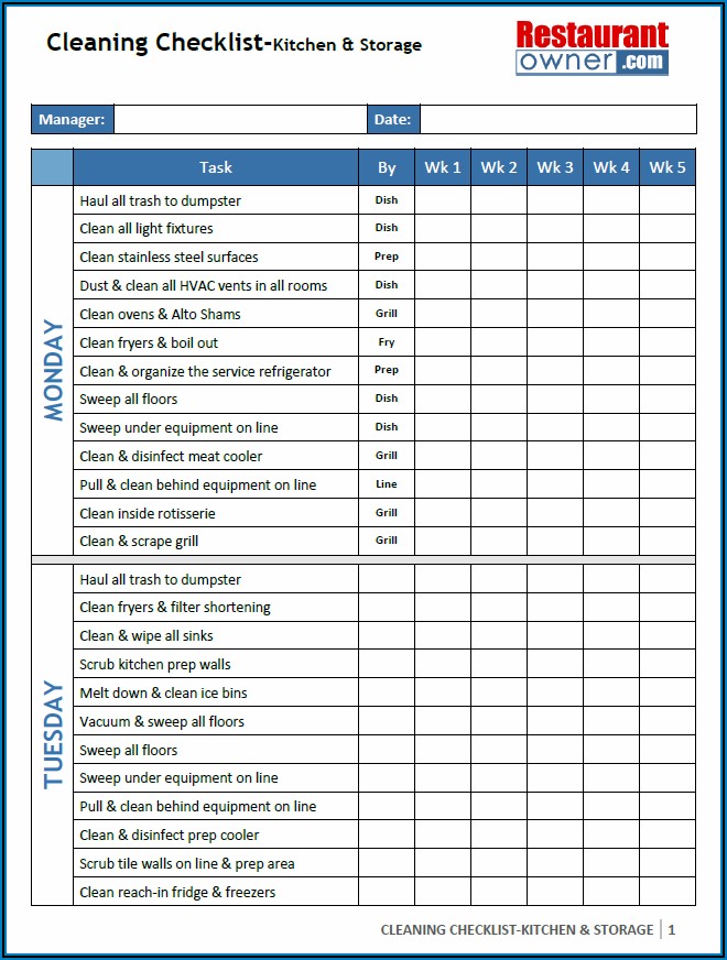 Commercial Kitchen Cleaning Schedule Template Uk