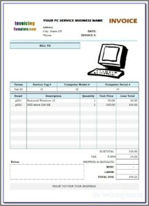 Computer Repair Invoice Template Word