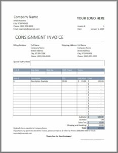Consignment Invoice Template Excel