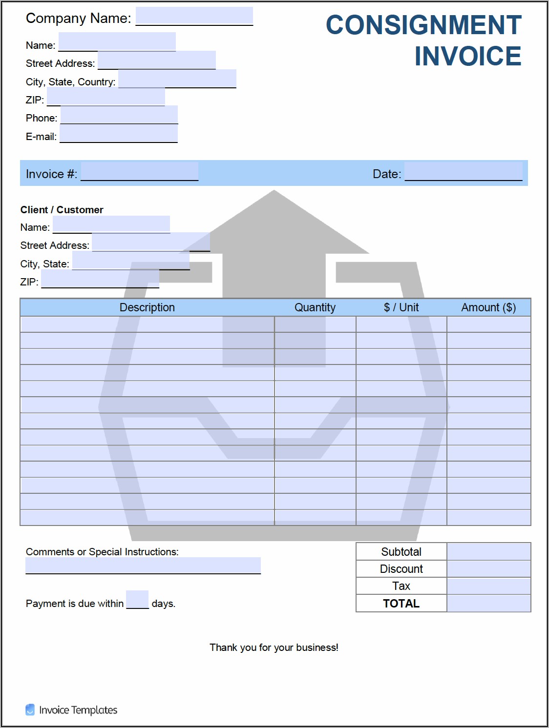 Consignment Invoice Template Word