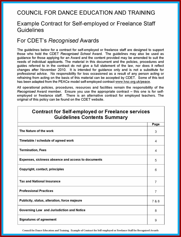 Contract For Services Self Employed Free Template