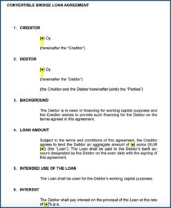 Convertible Loan Agreement Startup Template