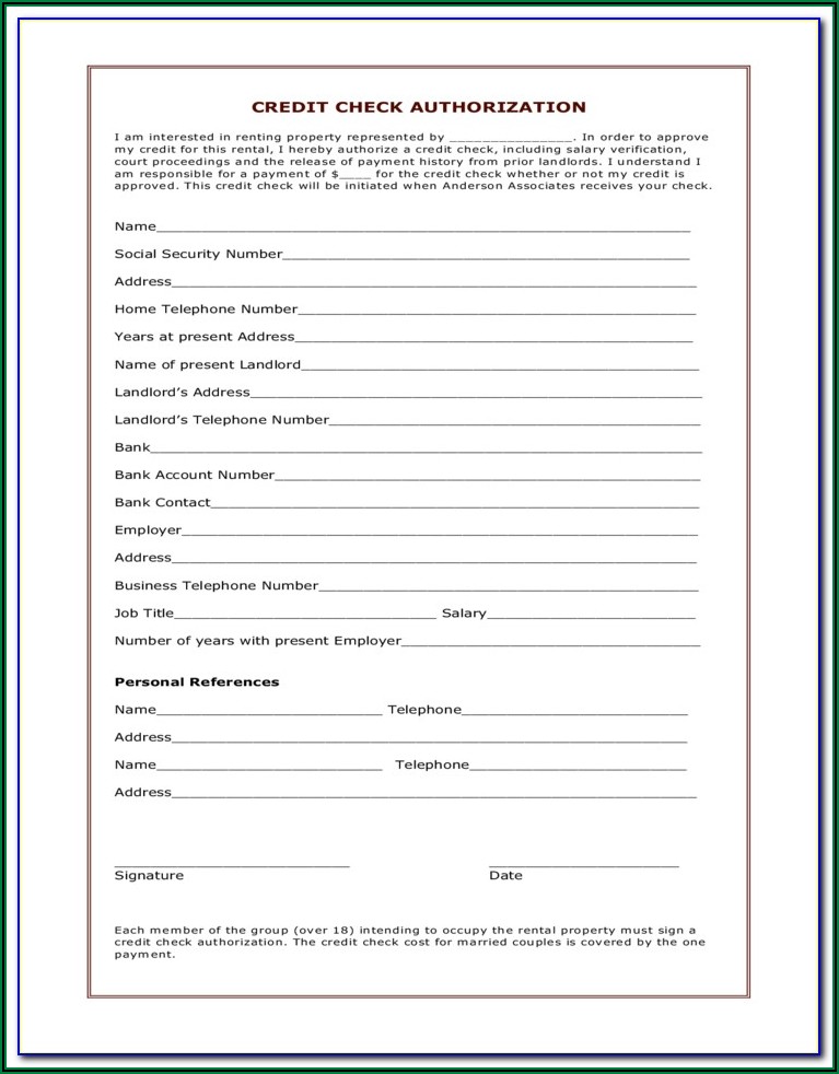 Credit Check Authorization Form For Landlords