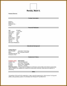 Curriculum Vitae Blank Form Pdf