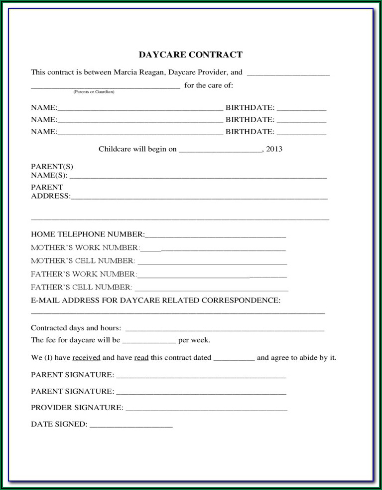Daycare Tuition Agreement Form
