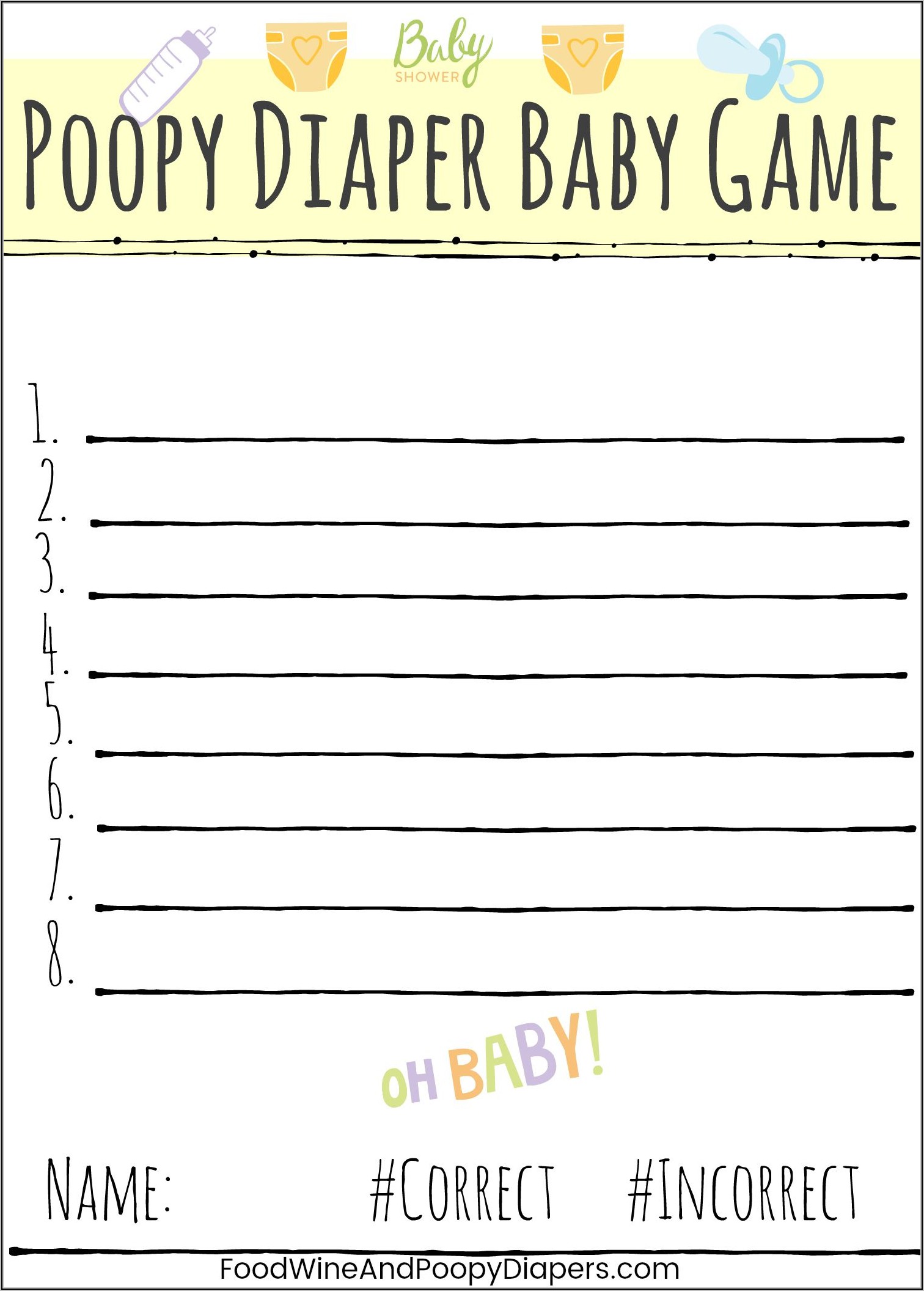 Dirty Diaper Baby Shower Game Template