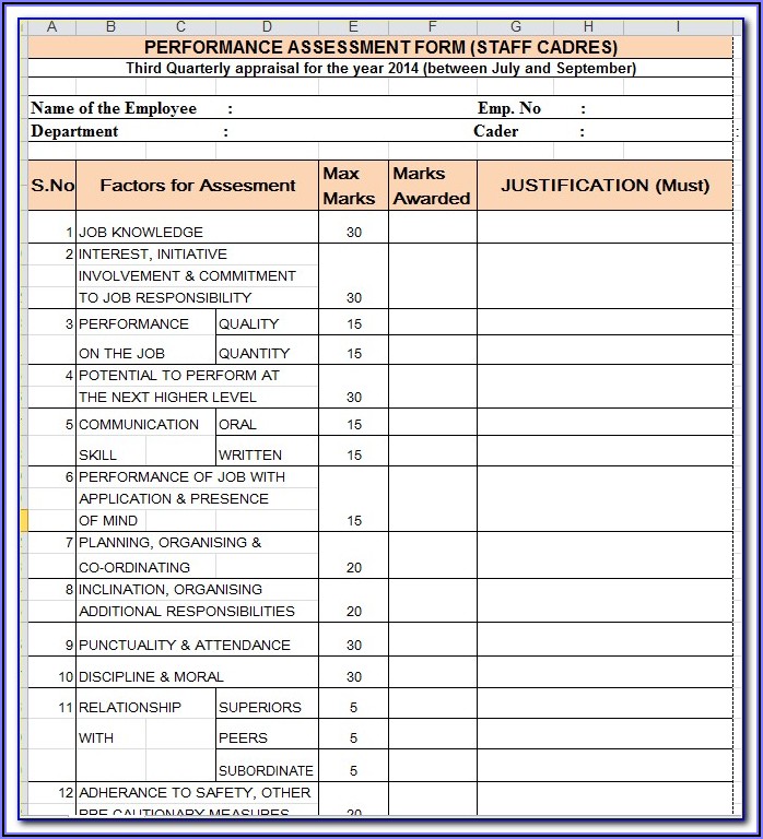 Employee Performance Evaluation Form Free Download Excel