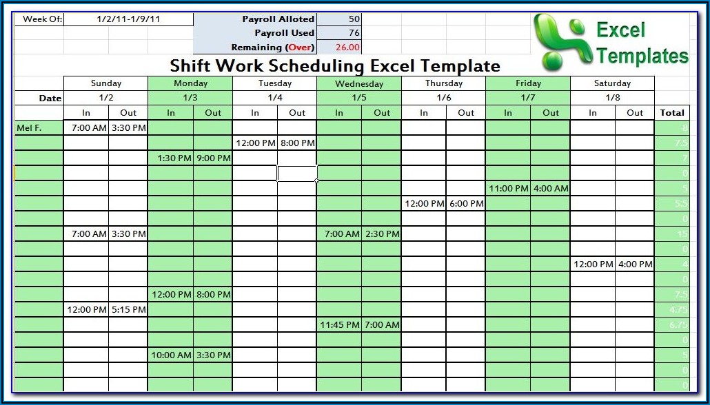 Employee Work Schedule Calendar Template