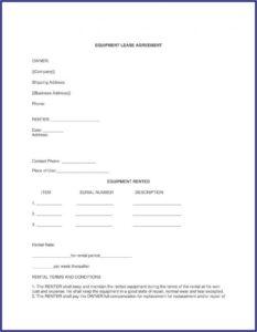 Equipment Rental Agreement Form Template