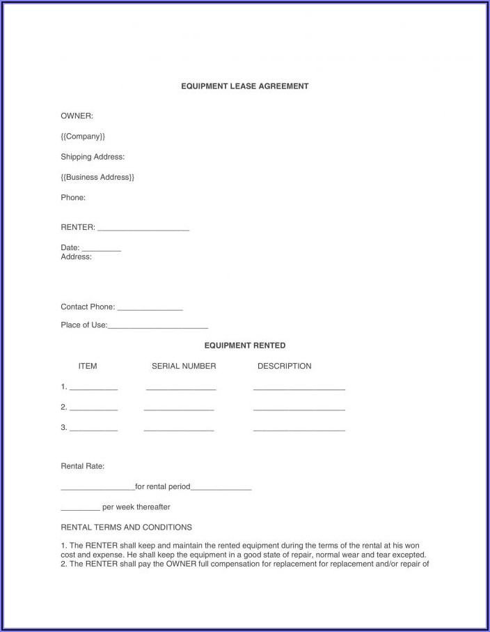 Equipment Rental Agreement Form Template