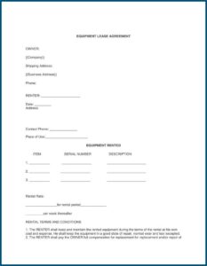 Equipment Rental Agreement Template Word Doc