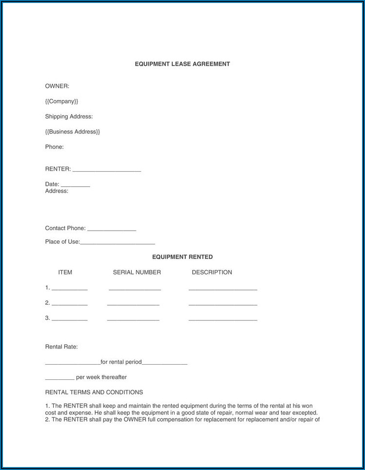 Equipment Rental Agreement Template Word Doc