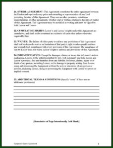 Equipment Rental Form Template