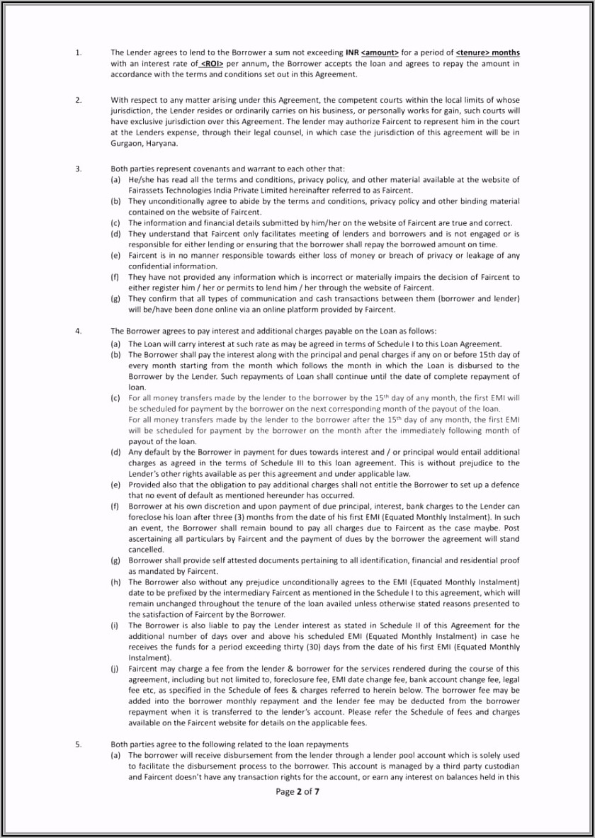 Family Loan Agreement Template Free Download