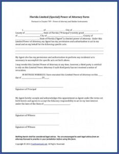 Florida Power Of Attorney Form Free Printable