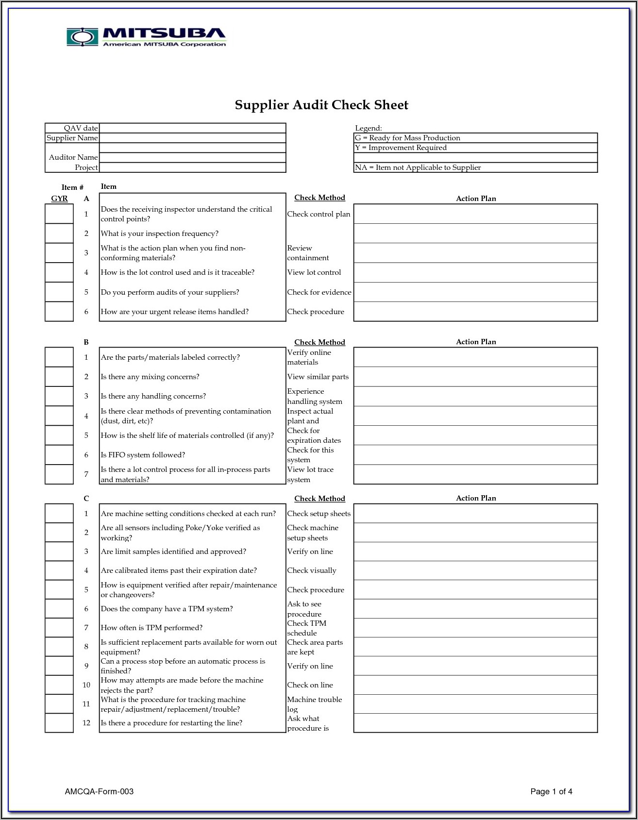 Food Supplier Audit Checklist Template