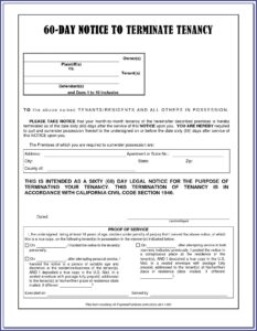 Free 60 Day Notice To Vacate California Form