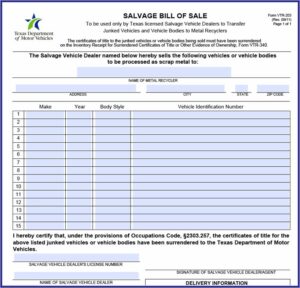 Free Bill Of Sale Form Texas Pdf