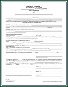 Free Codicil Form For Will