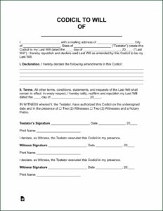 Free Codicil Form To Change Executor