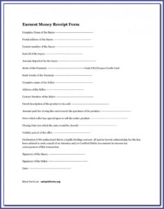 Free Earnest Money Agreement Form Oregon