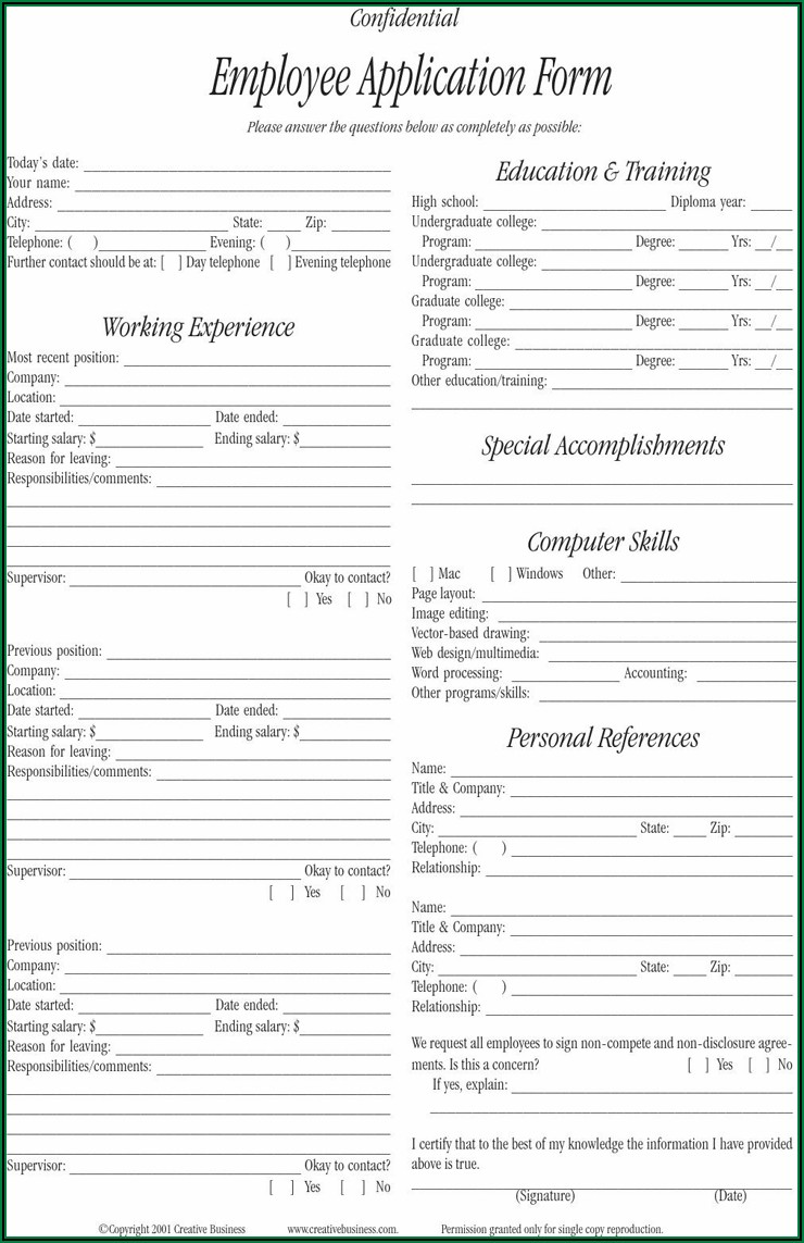 Free Employee Application Form Pdf
