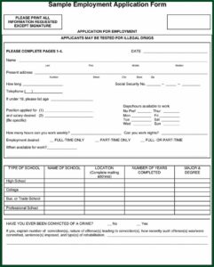 Free Employment Application Form Pdf