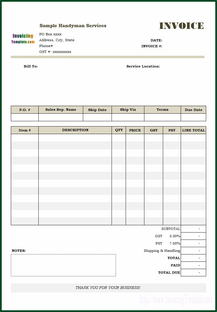 Free Handyman Invoice Forms
