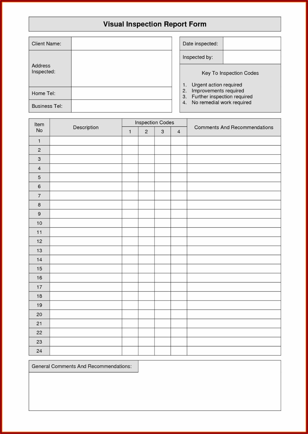 Free Home Inspection Report Form