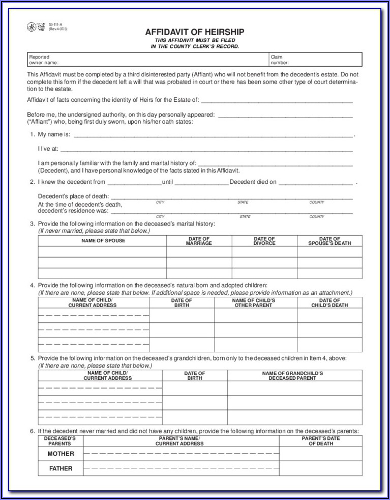 Free Legal Forms Affidavit Of Heirship