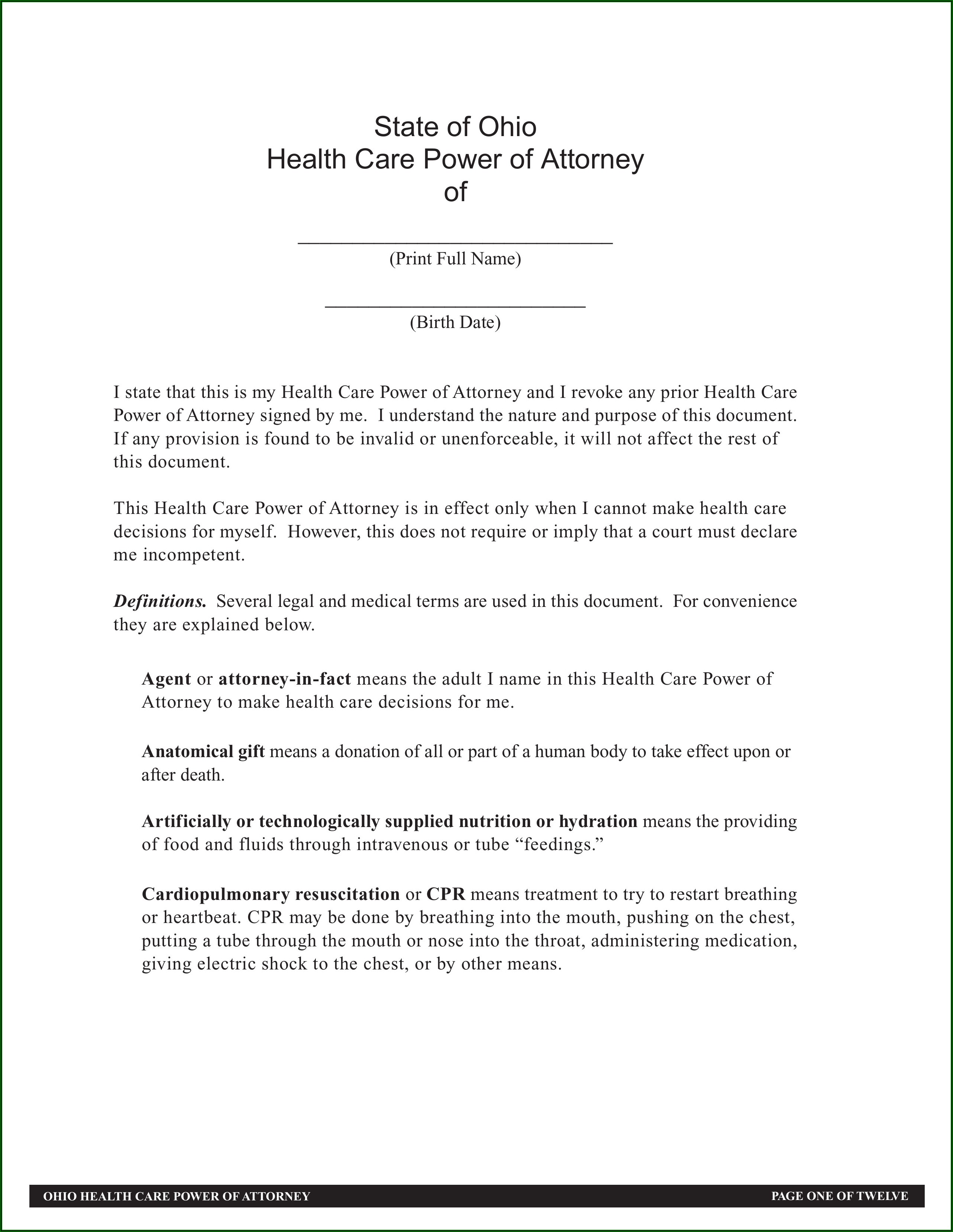 Free Minnesota Health Care Directive Form