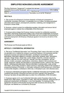 Free Non Disclosure And Confidentiality Agreement Template