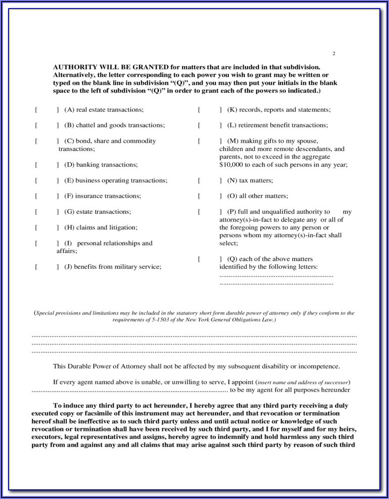 Free Ny Durable Power Of Attorney Form